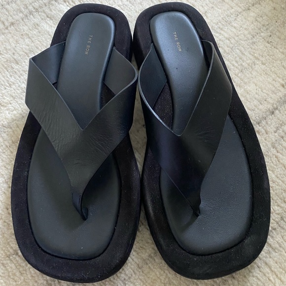 The Row Shoes - The Row Ginza leather and suede platform flip flops, 37.5 LIKE NEW